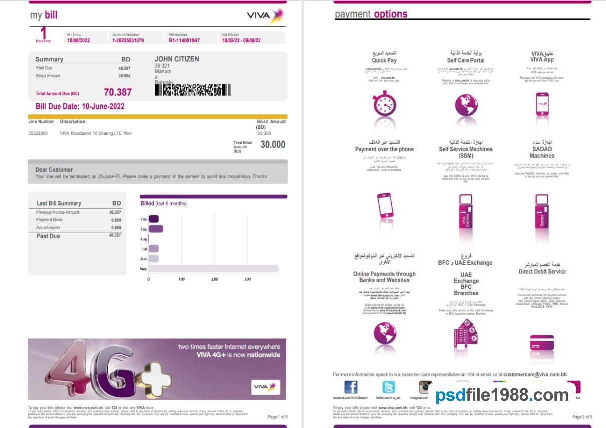 Bahrain Viva My Utility Bill 5 Pages 1-2